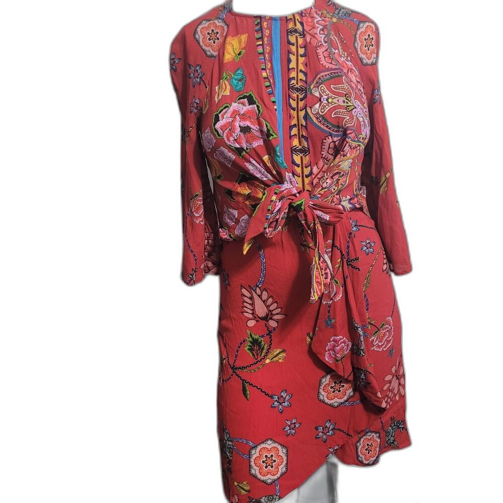 Desigual size 36 dress keyhole waist belt faux wrap flower lightweight viscose